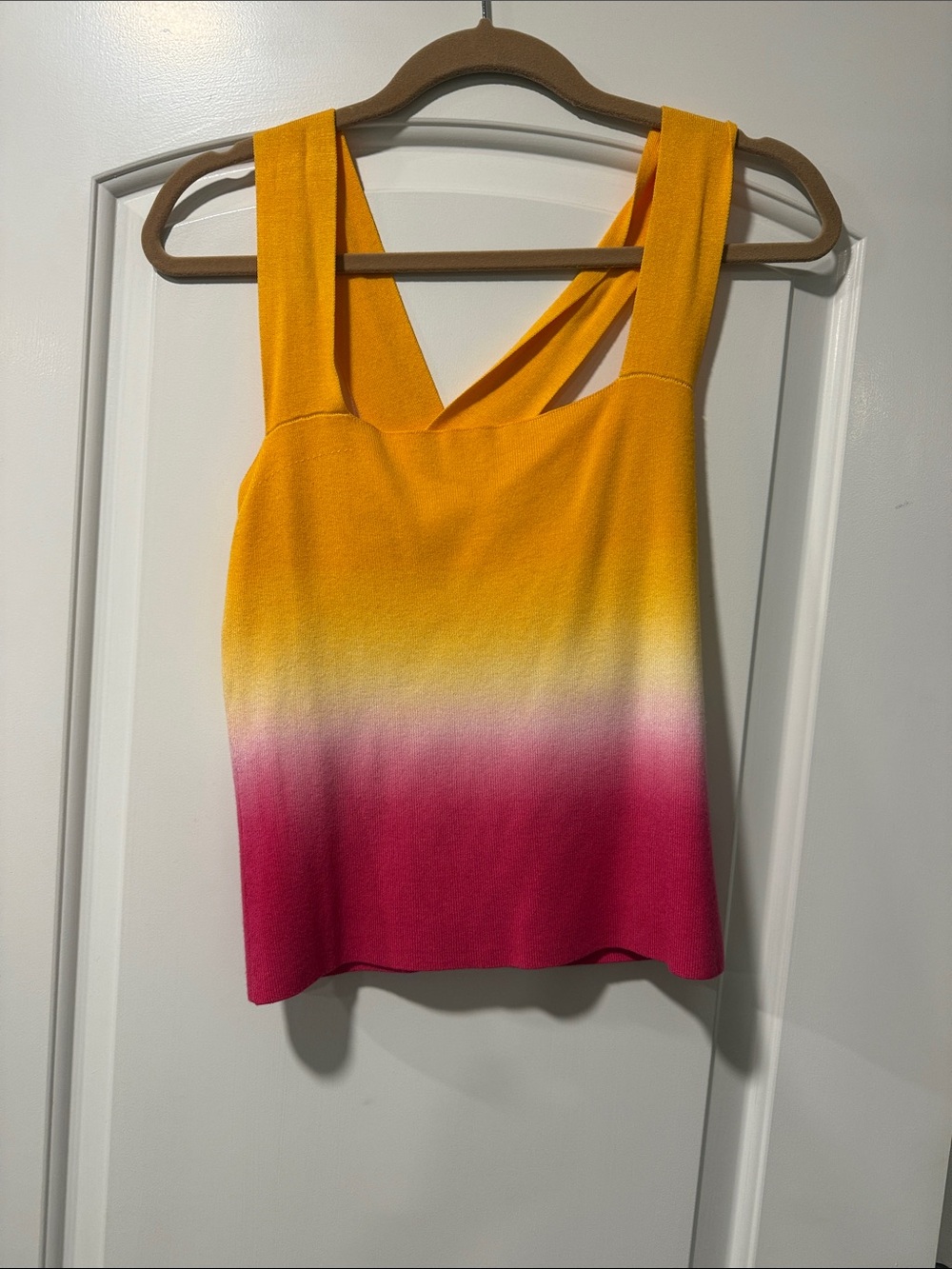 ecru Ombre Yellow to Pink Crossover Back Tank